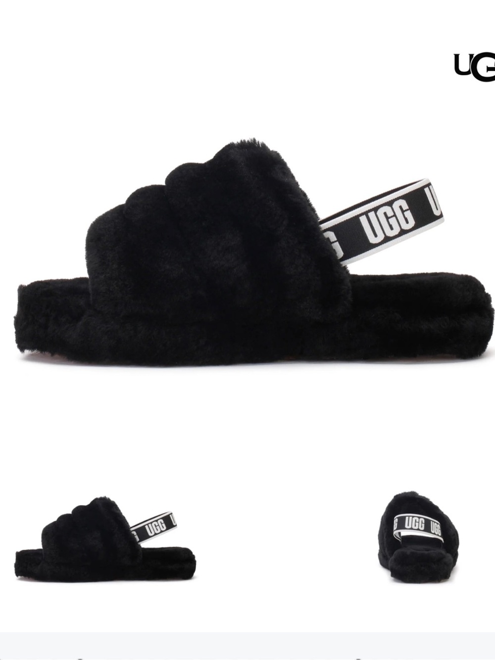UGG Black Fluff Yeah Plush Shearling Slide with Branded Elastic Back
